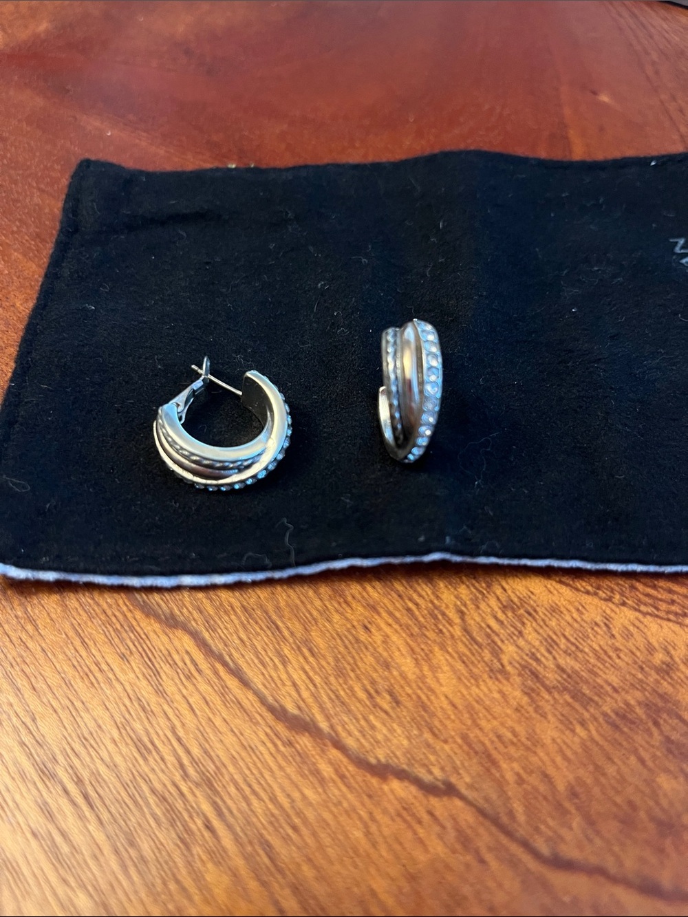 Silver Tone Hoop Earrings with Textured Bands